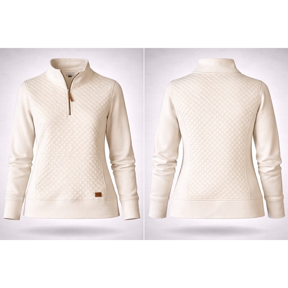 LL Bean Womens XL Cream Quilted Quarter Zip Pullover Sweatshirt 502745